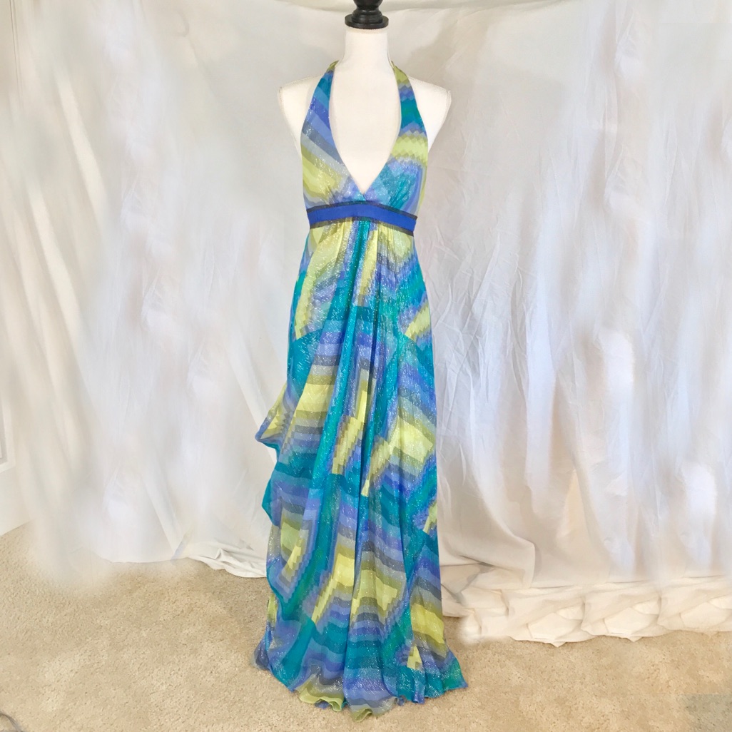 Bcbg Silk Chiffon Halter Neck Maxi Gown